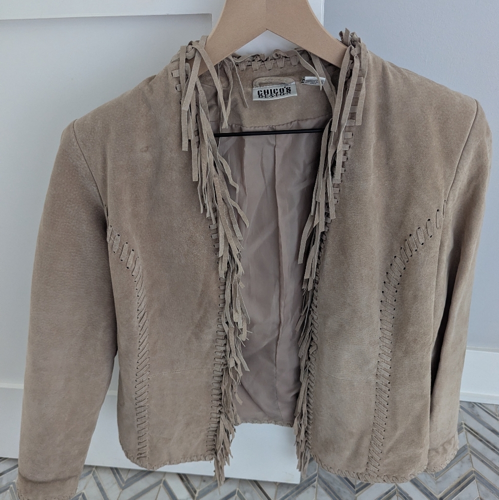 Chicos Suede Jacket With Fringe